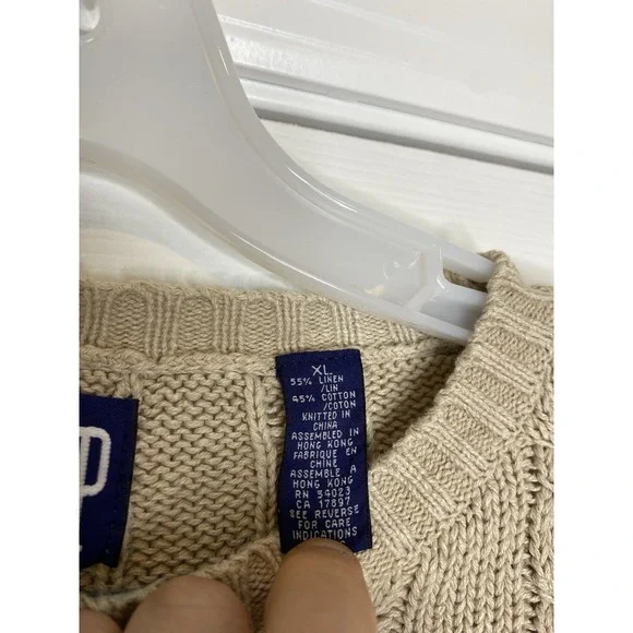 Gap‎ Men's Vintage Linen Blend Cable Knit Sweater Beige Tan Size XL - Picture 3 of 5